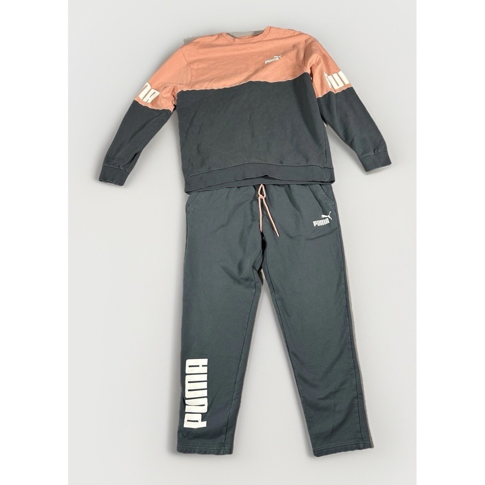 PUMA Women's Tracksuit Set Fleece Sweater Gray/ Coral Color Size Large